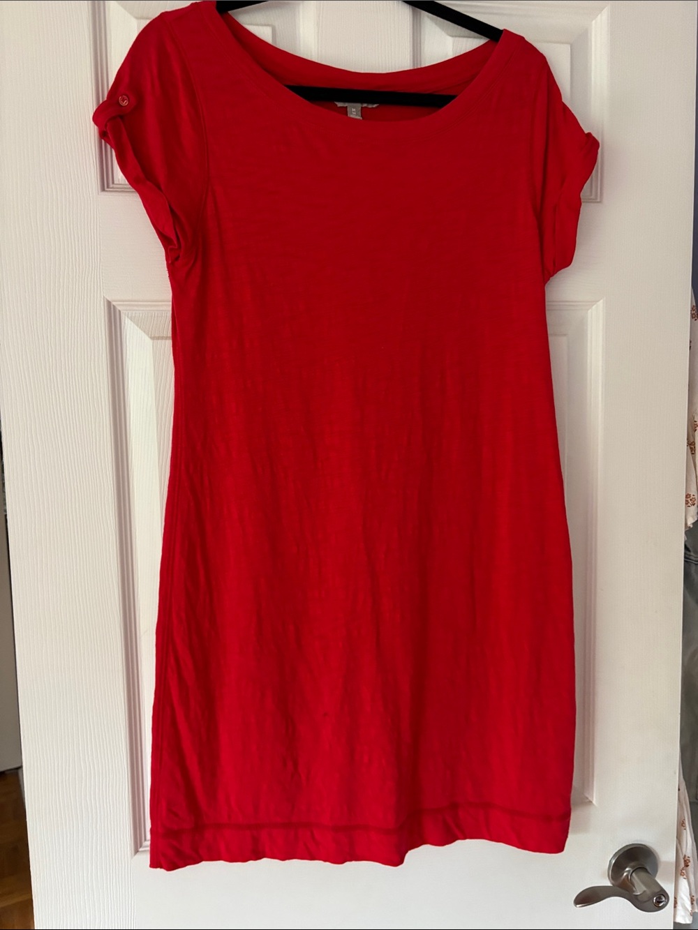 💯 % Cotton Red Short-Sleeve Scoop Neck T-Shirt Dress ❤️
